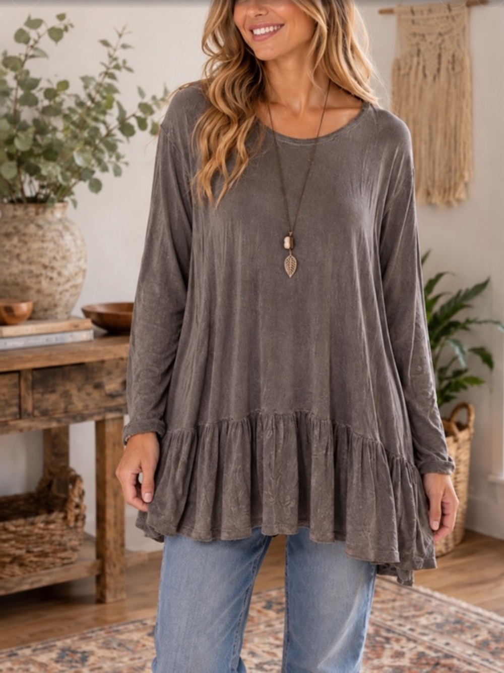 Nwt Sacred Threads Long Sleeve mini tunic in Taupe Gray size s/m